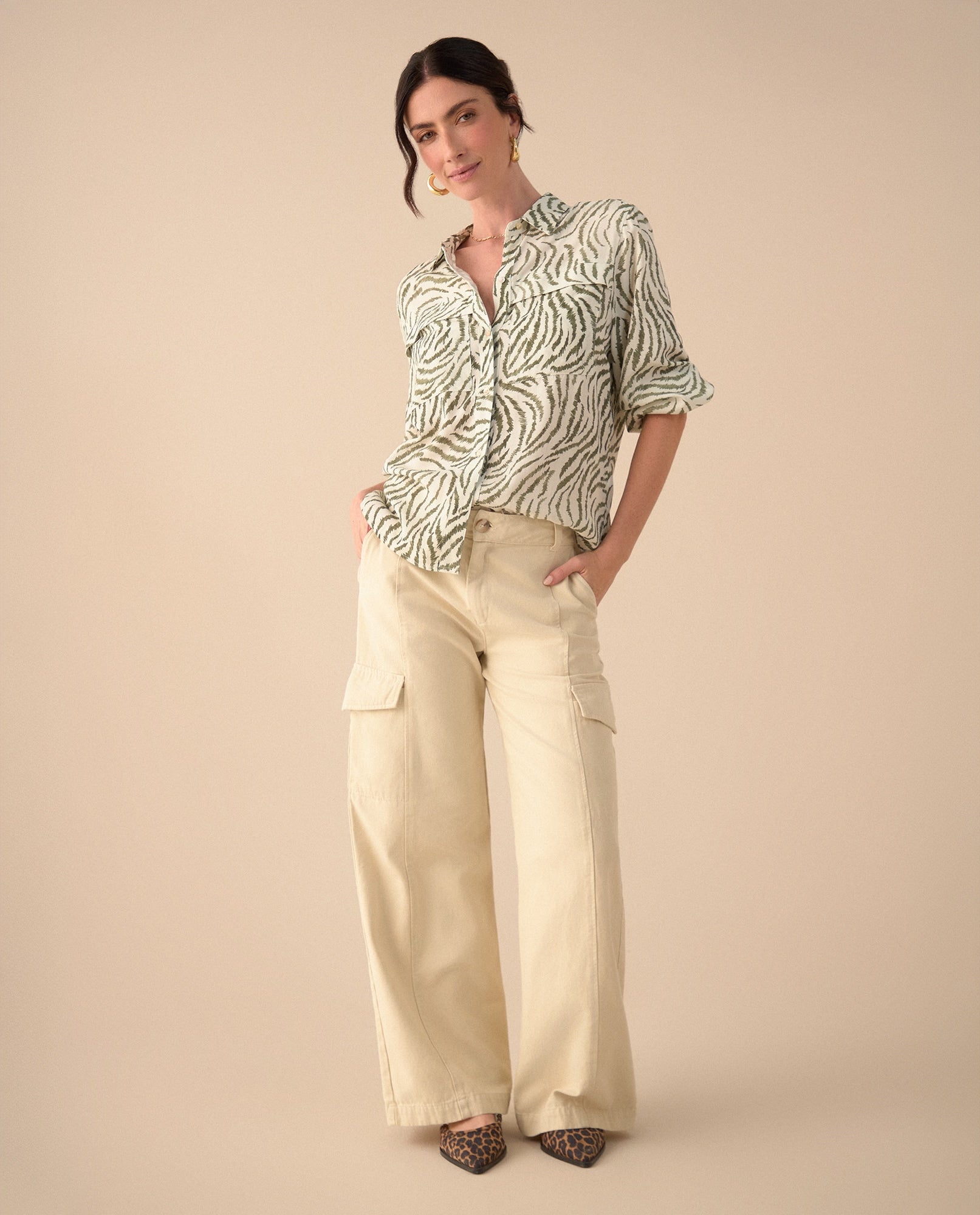 Camisa clásica estampada para mujer - Verde 34_611G032_VER170115_5