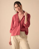 Camisa clásica manga larga para mujer - Rosa