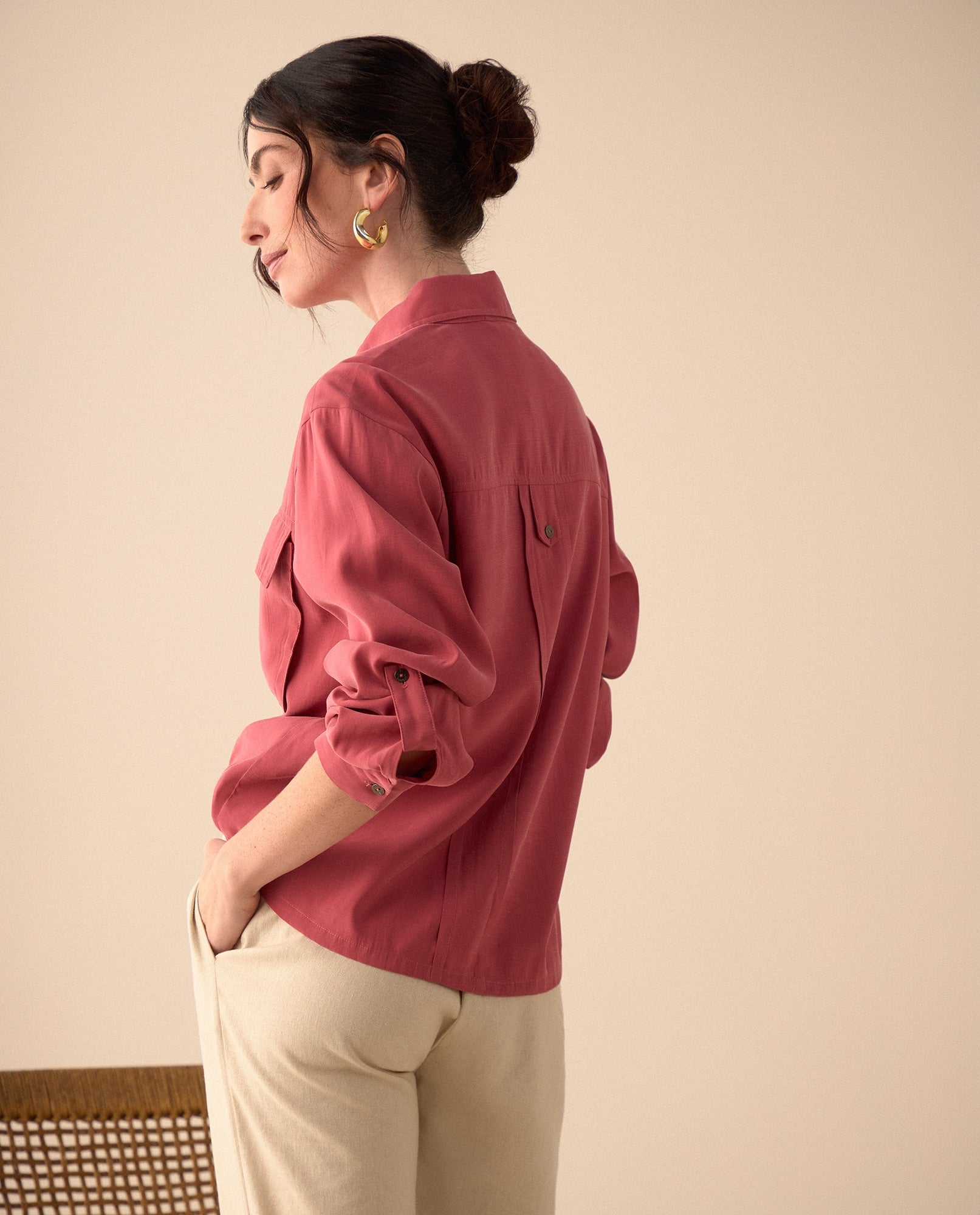 Camisa clásica manga larga para mujer - Rosa 34_611G033_ROS181631_4