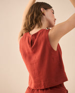 Camisa manga sisa de diseño cerrado para mujer - Rojo