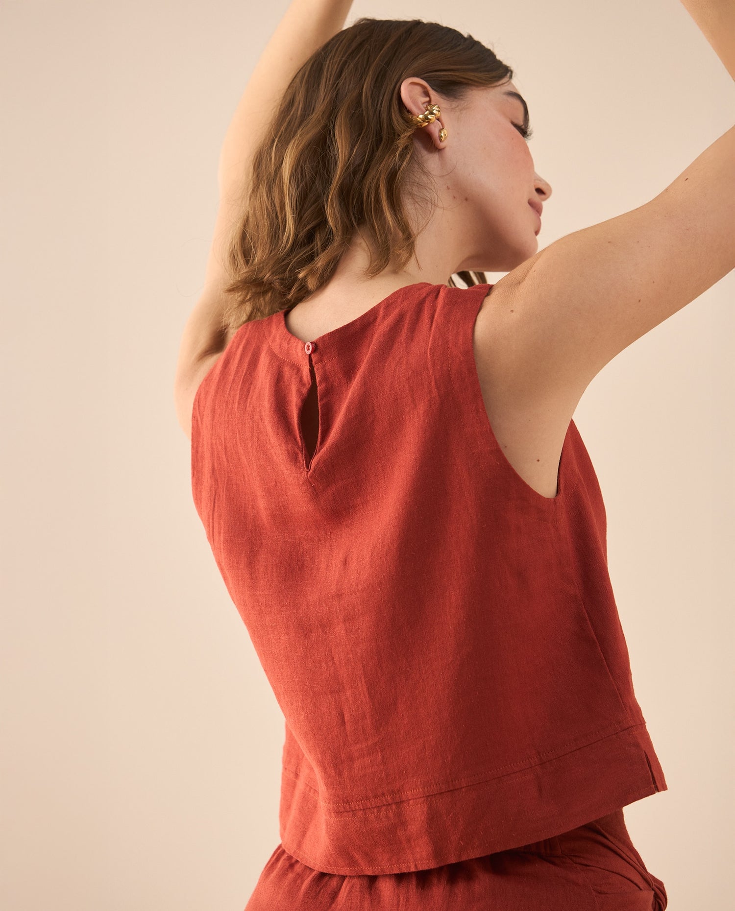 Camisa manga sisa de diseño cerrado para mujer - Rojo