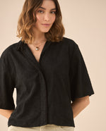 Camisa clásica con botones para mujer - Negro