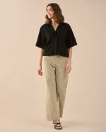 Camisa clásica con botones para mujer - Negro