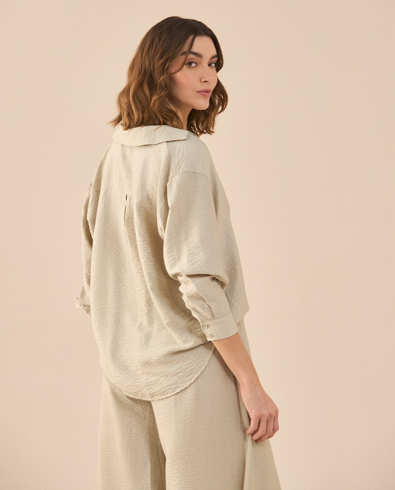 Camisa clásica manga larga para mujer - Beige
