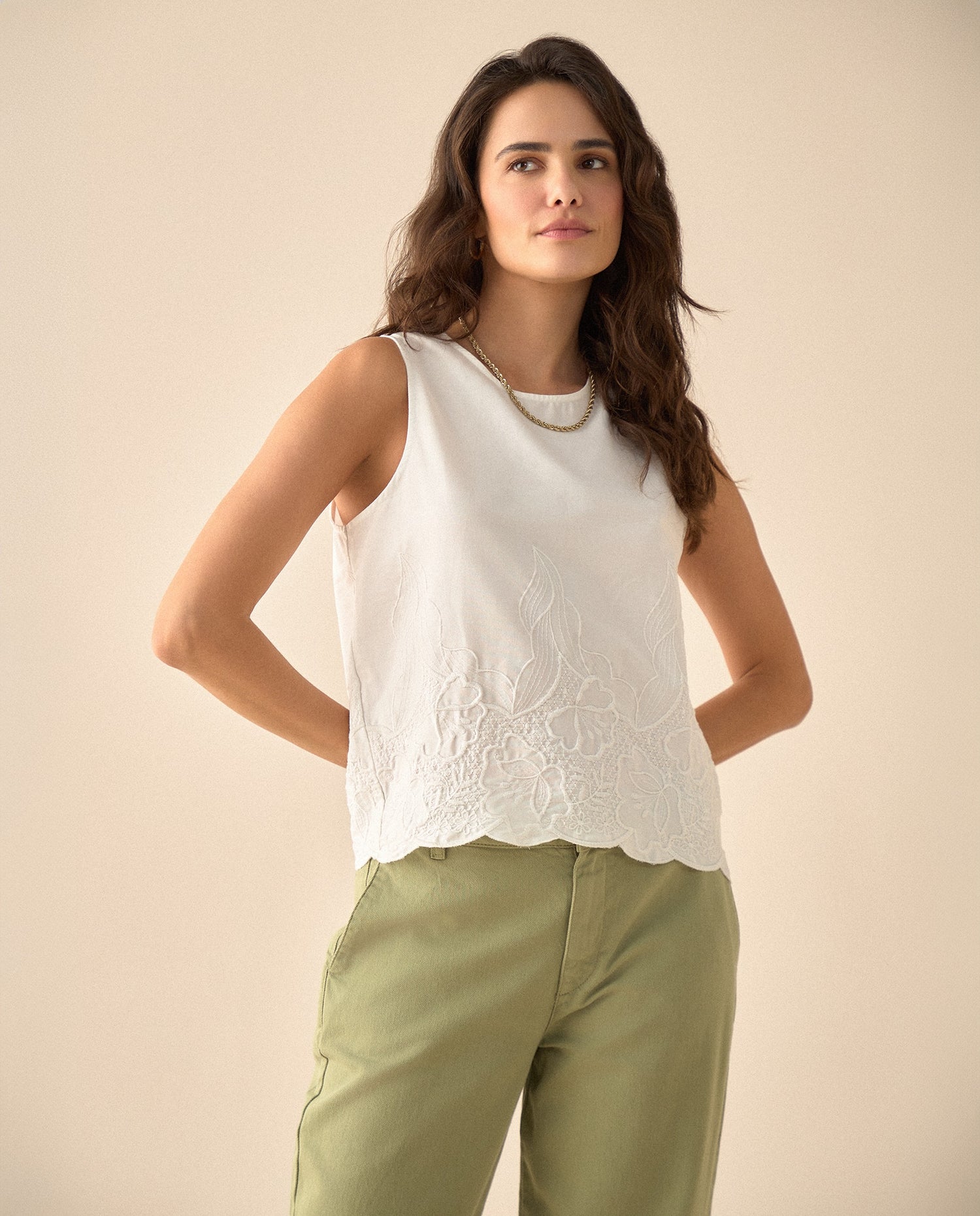Camisa con detalles bordados a tono para mujer - Blanco