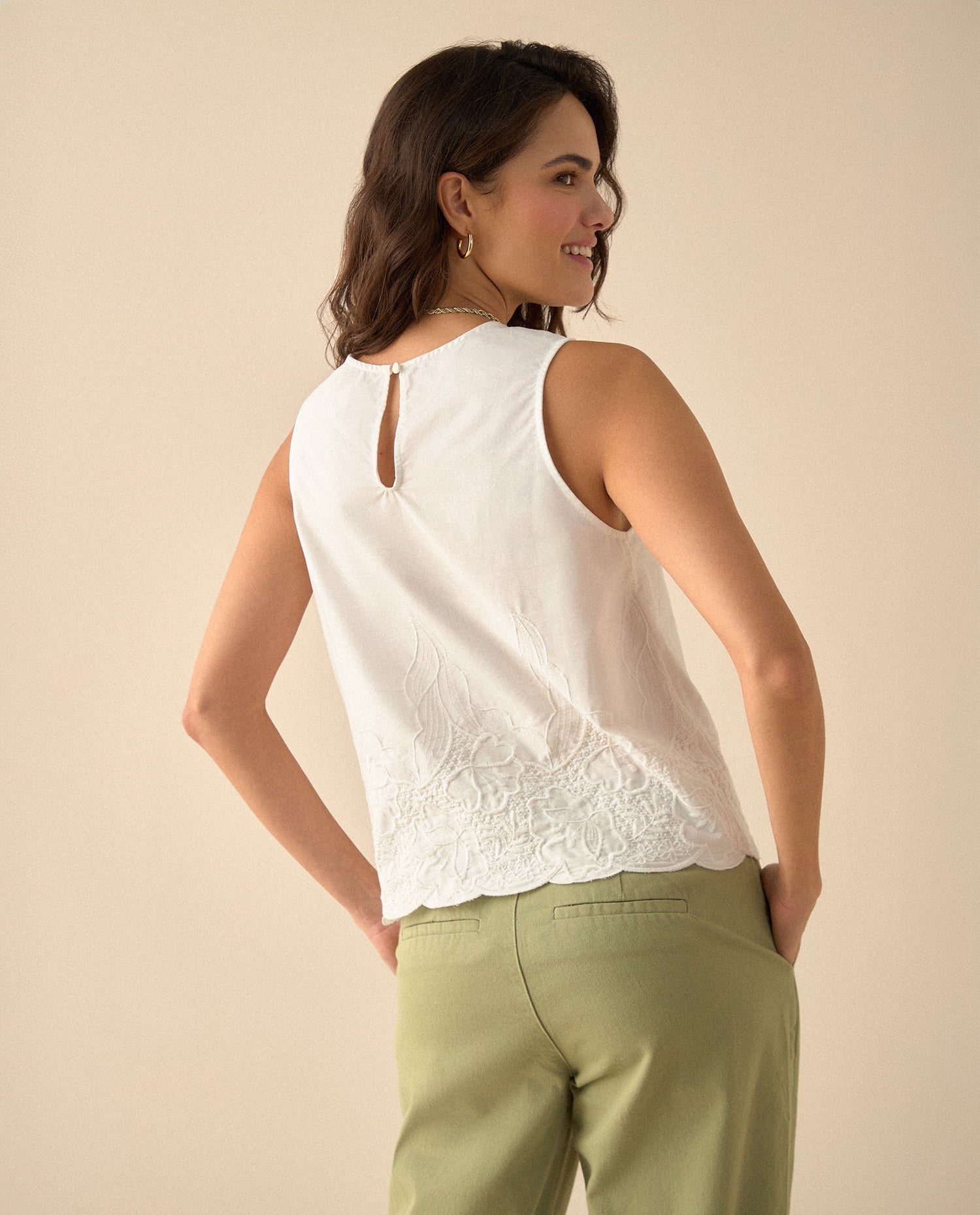 Camisa con detalles bordados a tono para mujer - Blanco
