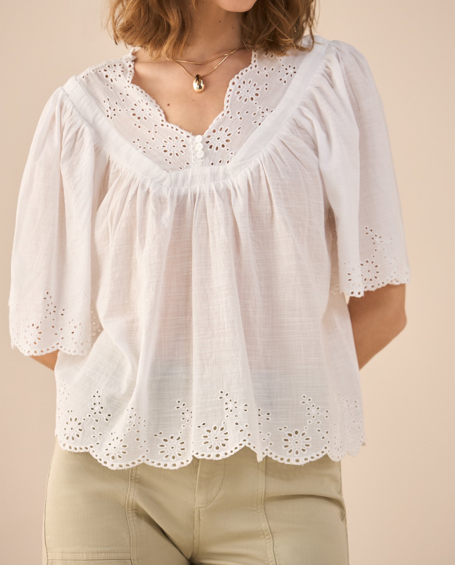 Camisa de escote en V para mujer - Blanco