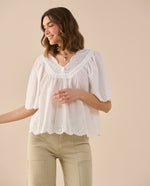 Camisa de escote en V para mujer - Blanco