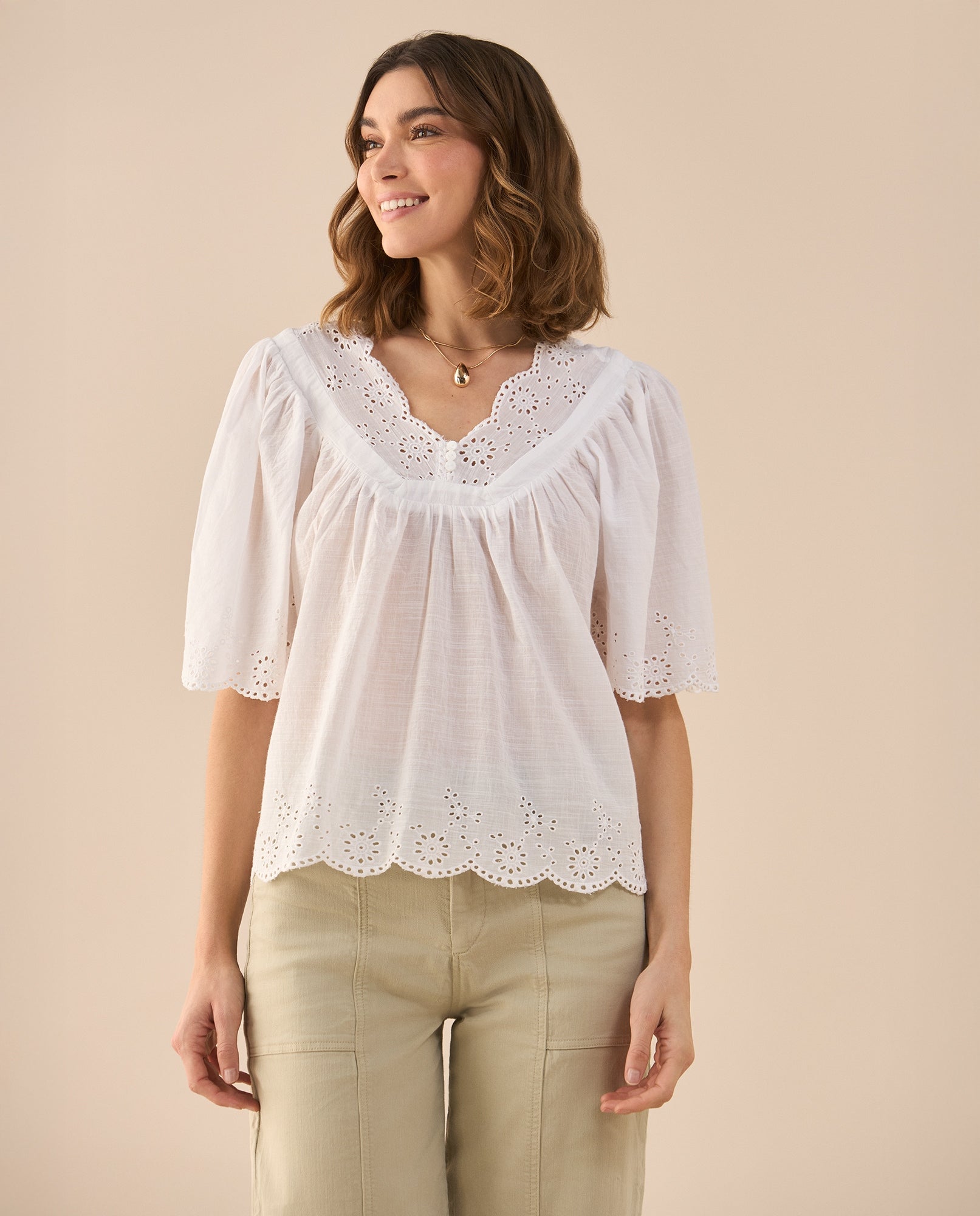 Camisa de escote en V para mujer - Blanco 34_611G200_BLA114001_6