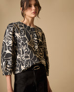 Camisa manga sisa cuello redondo caída fluida - Negro