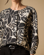 Camisa manga sisa cuello redondo caída fluida - Negro