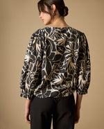 Camisa manga sisa cuello redondo caída fluida - Negro