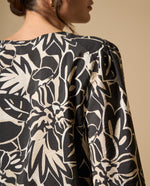 Camisa manga sisa cuello redondo caída fluida - Negro