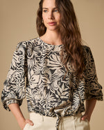 Camisa manga sisa cuello redondo caída fluida - Crudo