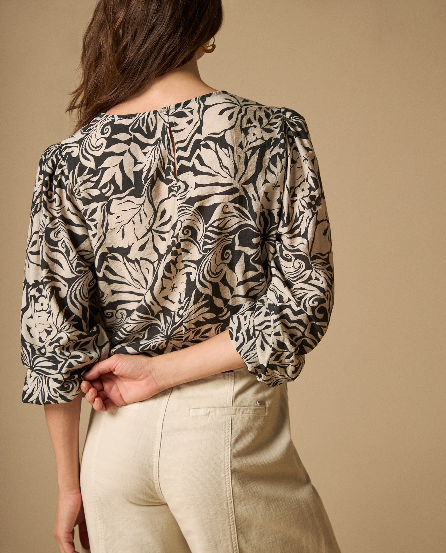 Camisa manga sisa cuello redondo caída fluida - Crudo