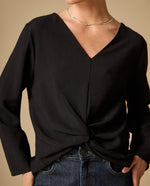 Camisa manga corta cuello en V silueta amplia - Negro