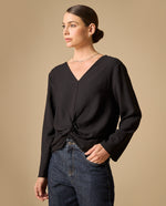 Camisa manga corta cuello en V silueta amplia - Negro