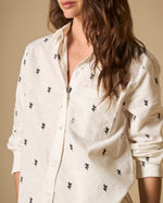 Camisa bordada cuello camisero manga 3/4 - Crudo