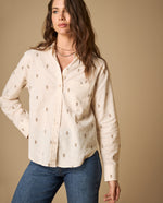 Camisa bordada cuello camisero manga 3/4 - Crudo