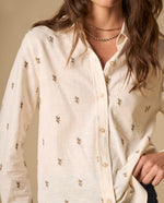 Camisa bordada cuello camisero manga 3/4 - Crudo