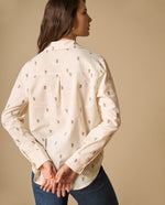 Camisa bordada cuello camisero manga 3/4 - Crudo