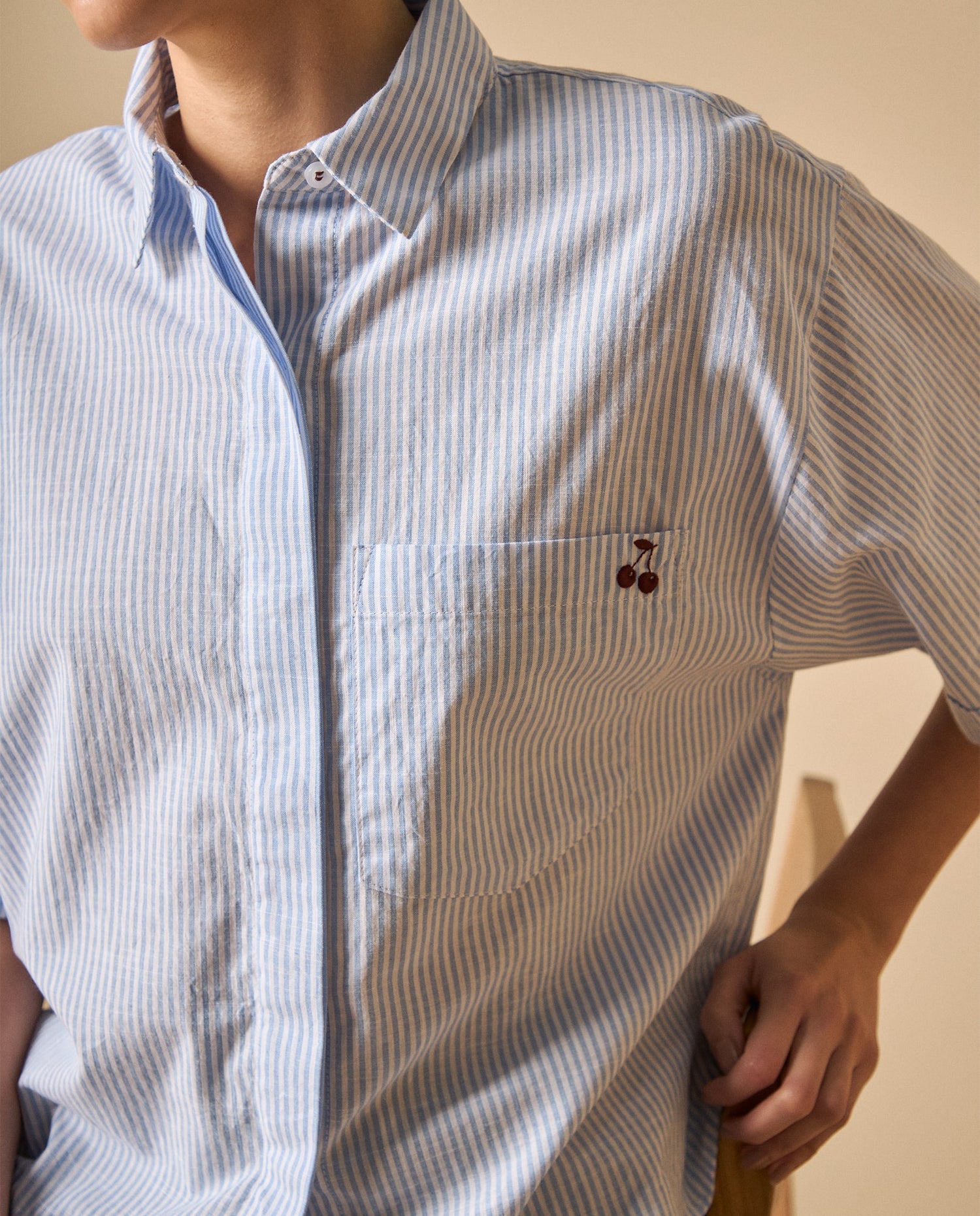 Camisa camisera manga corta silueta amplia - Blanco
