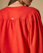 Camisa camisera de manga larga en mezcla de lino - Rojo