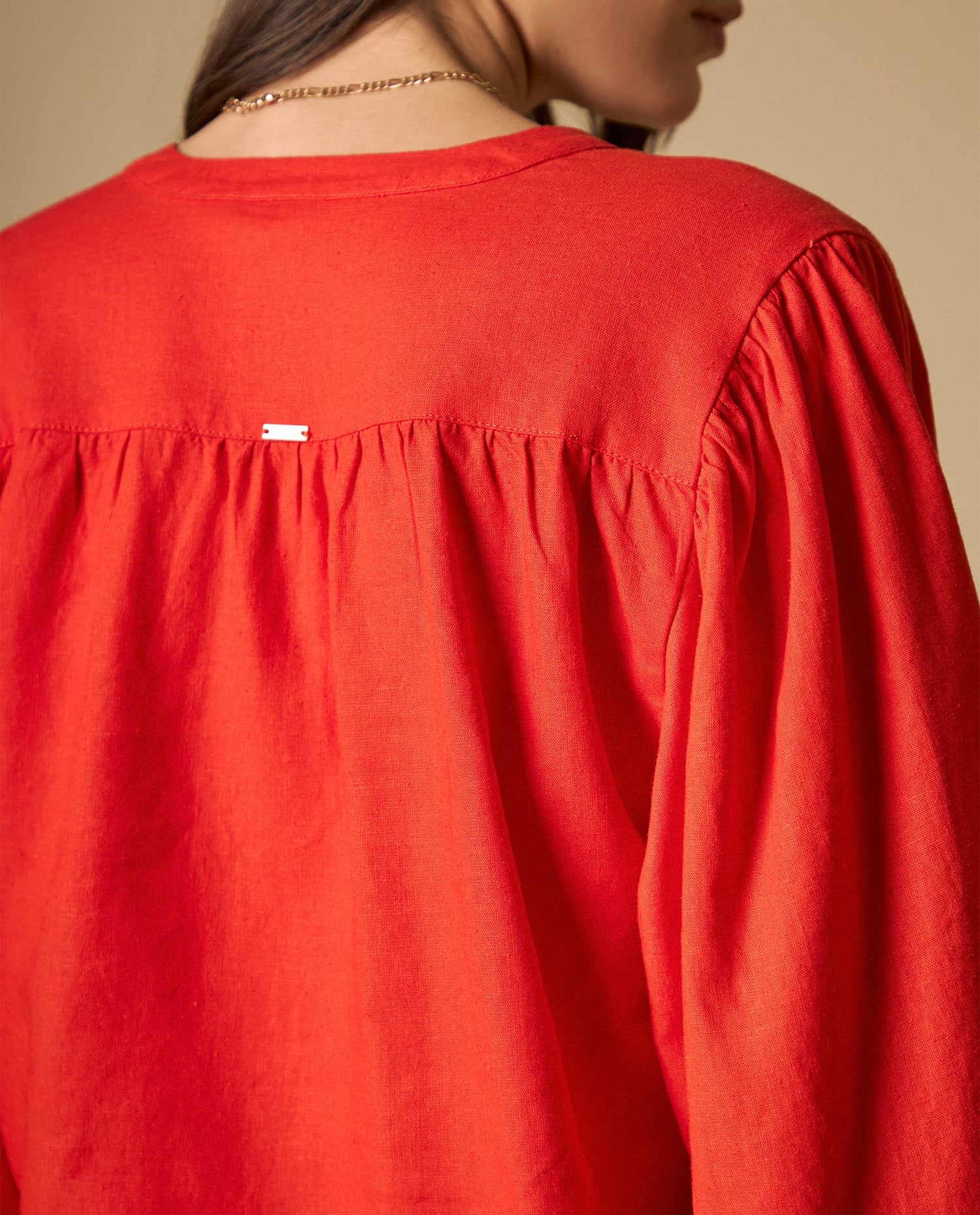 Camisa camisera de manga larga en mezcla de lino - Rojo