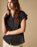 Camisa camisera manga corta textura sutil - Negro
