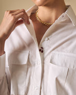 Camisa bordada manga larga cuello camisero - Blanco