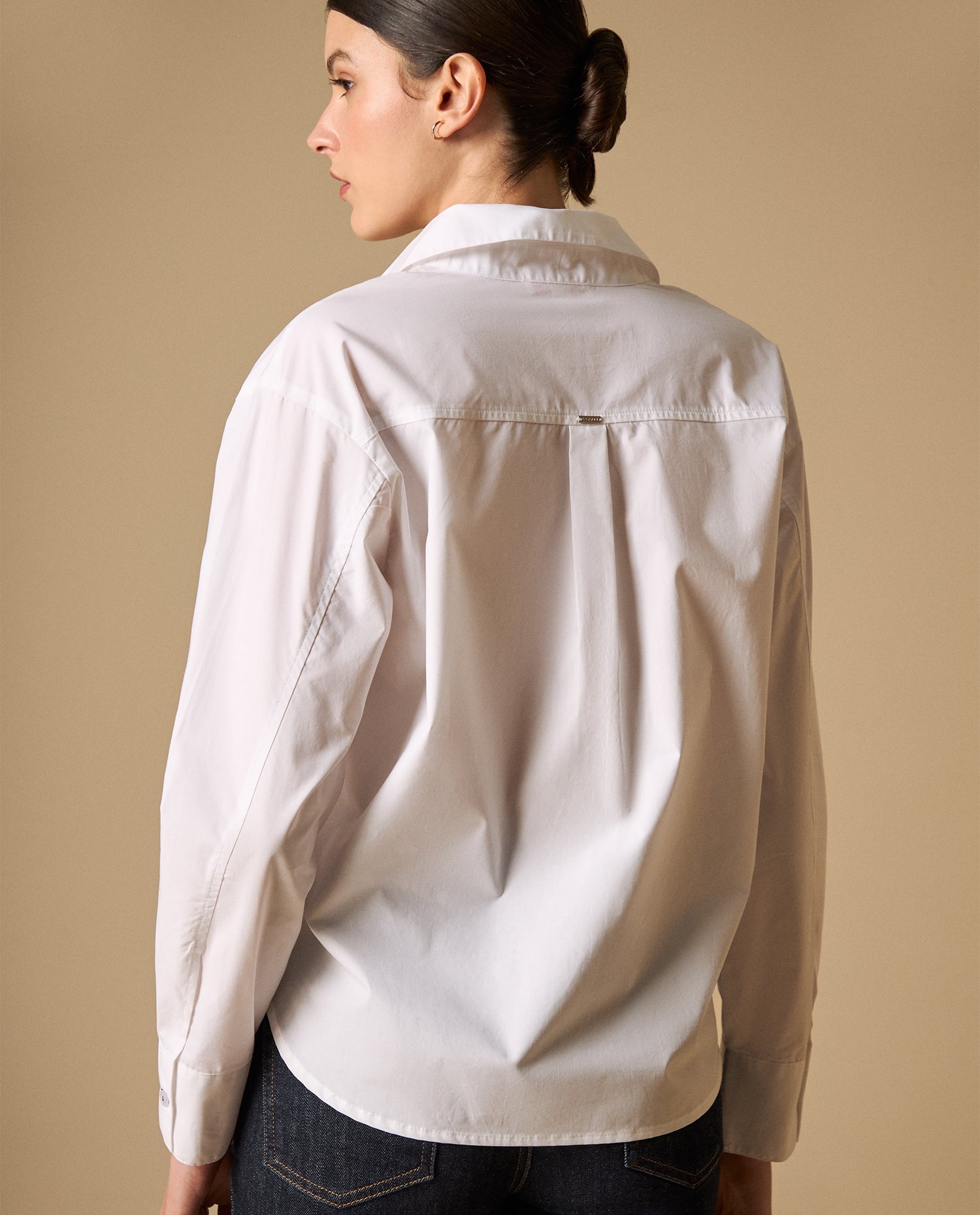 Camisa bordada manga larga cuello camisero - Blanco