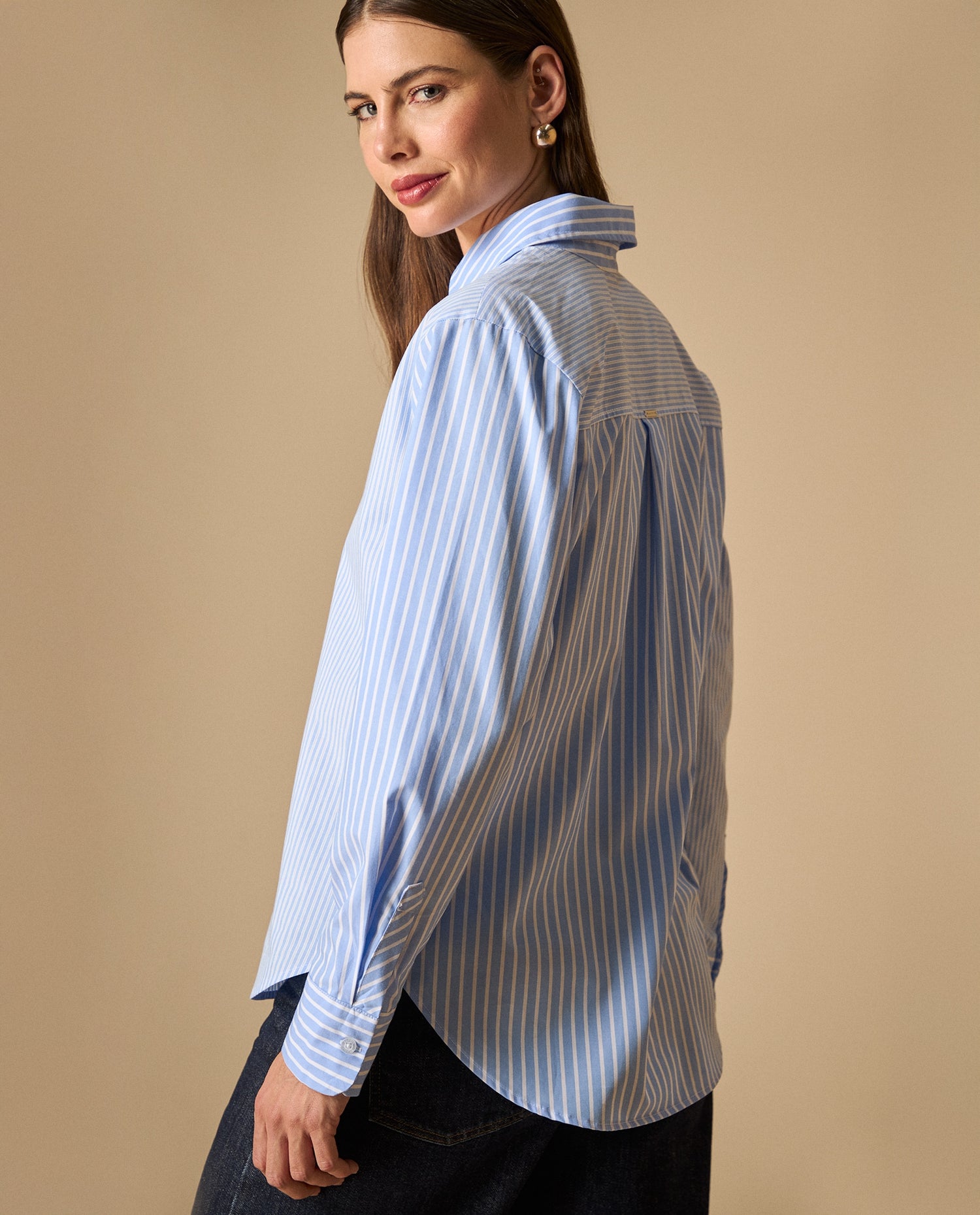 Camisa de rayas manga larga cuello camisero - Azul