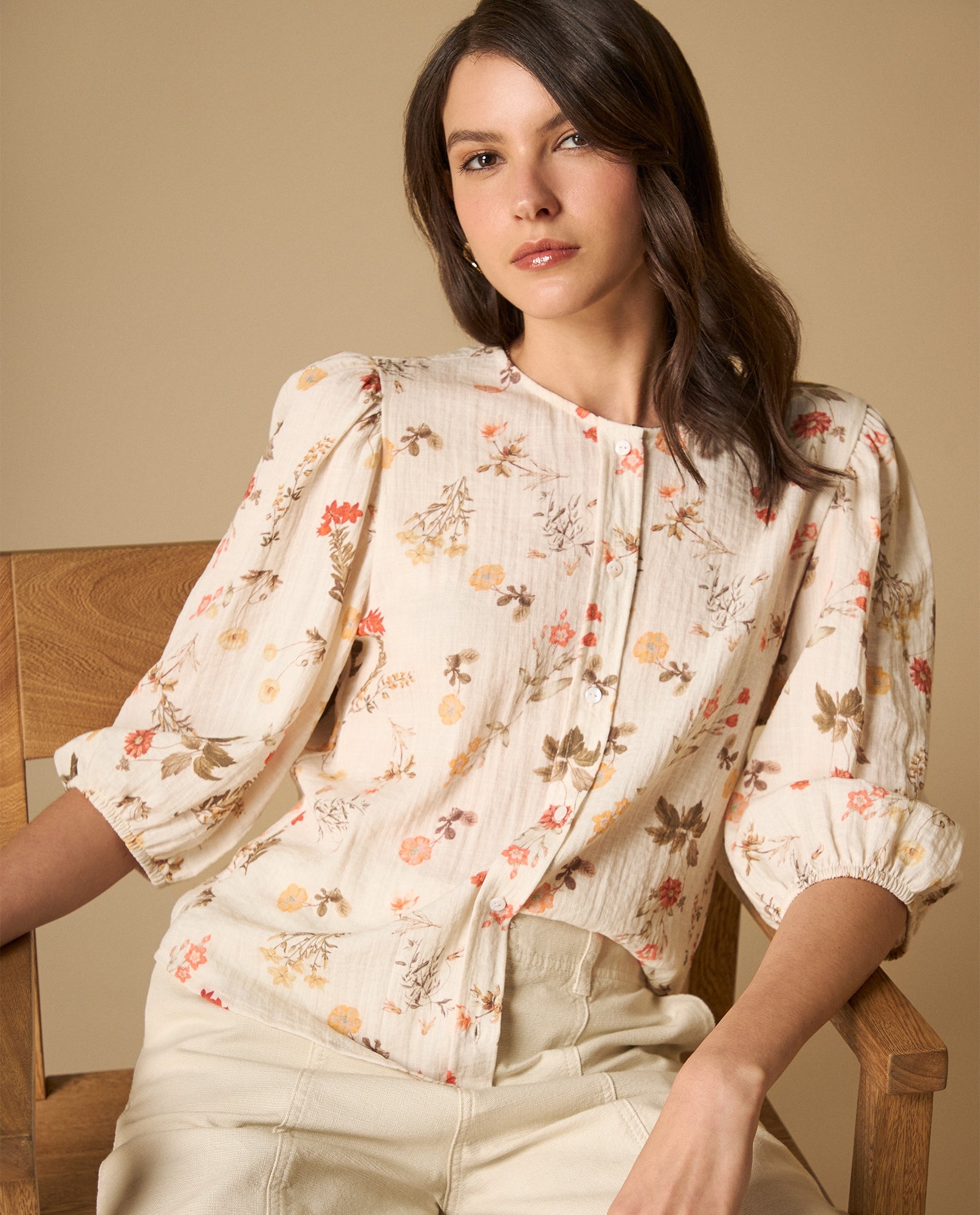 Camisa manga 3/4 cuello en V tejido fluido - Blanco 34_611H040_BLA114202_3