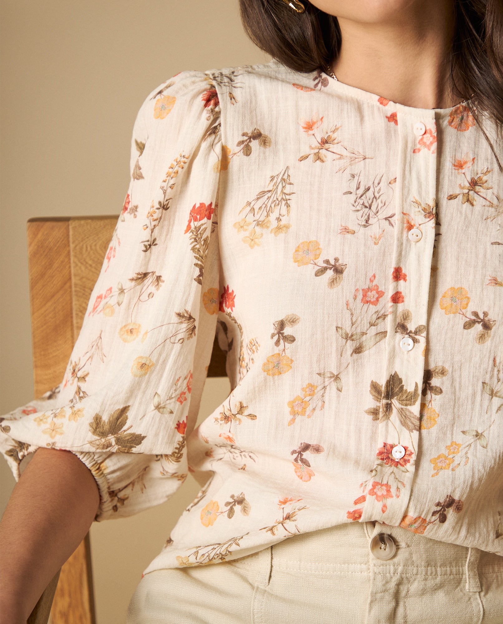 Camisa manga 3/4 cuello en V tejido fluido - Blanco 34_611H040_BLA114202_4