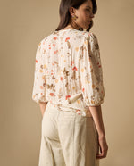 Camisa manga 3/4 cuello en V tejido fluido - Blanco
