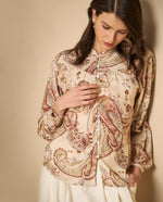 Camisa de viscosa manga larga cuello redondo - Crudo