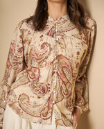 Camisa de viscosa manga larga cuello redondo - Crudo