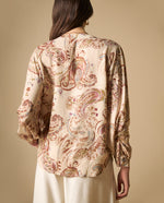 Camisa de viscosa manga larga cuello redondo - Crudo