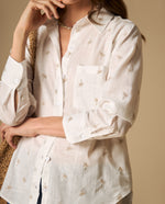 Camisa manga larga cuello camisero en algodón - Blanco