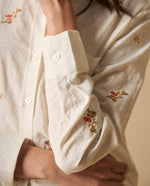 Camisa bordada manga larga cuello camisero - Blanco