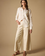 Camisa bordada manga larga cuello camisero - Blanco