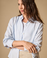 Camisa camisera manga larga en mezcla de lino - Azul