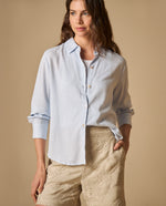 Camisa camisera manga larga en mezcla de lino - Azul