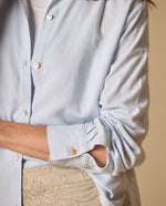 Camisa camisera manga larga en mezcla de lino - Azul