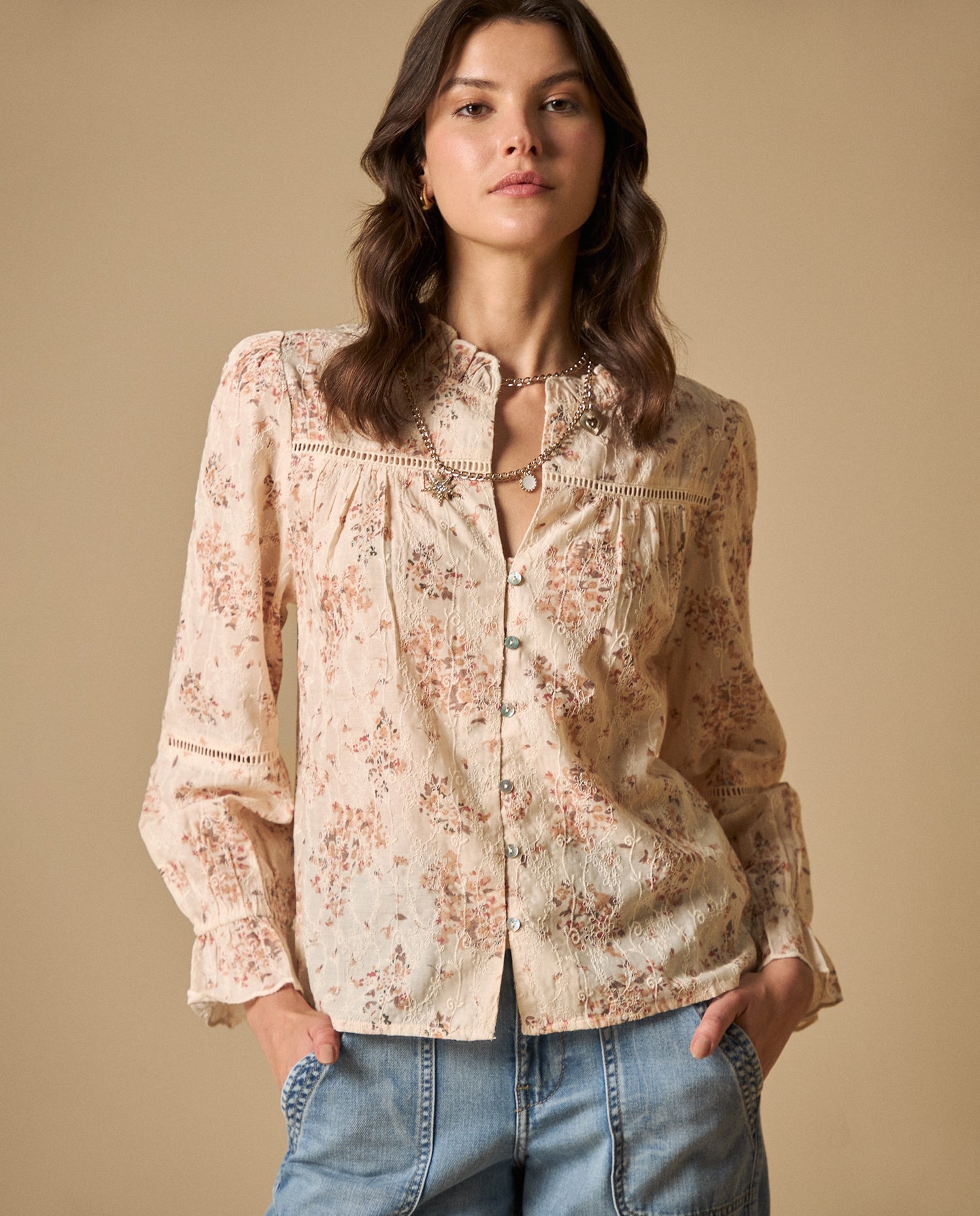 Camisa de algodón manga sisa cuello redondo - Rosa
