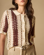 Camisa manga corta de tejido con textura y cuello camisero - Crudo