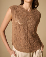 Camisa de tejido con textura manga sisa cuello redondo - Café
