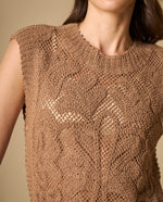 Camisa de tejido con textura manga sisa cuello redondo - Café
