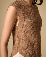 Camisa de tejido con textura manga sisa cuello redondo - Café