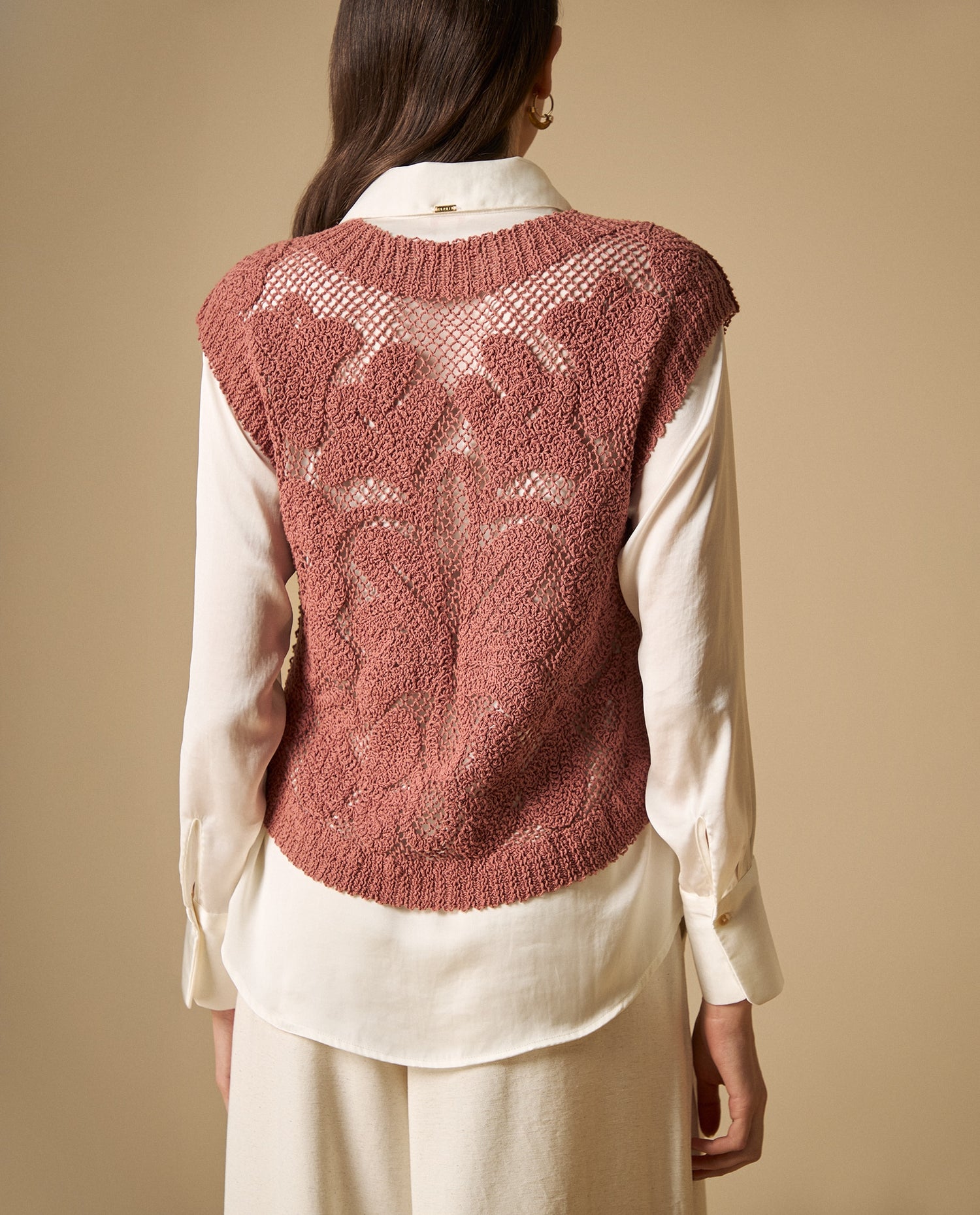 Camisa de tejido con textura manga sisa cuello redondo - Rosa